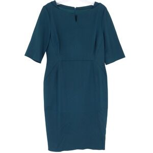 LK Bennett DR Tan Boatneck Sheath Dress Womens Size 8 Teal Green Office Career
